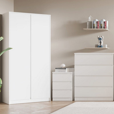 Seconique Malvern Trio Bedroom Set Wardrobe Chest Of Drawers Bedside White Finish from B&Q