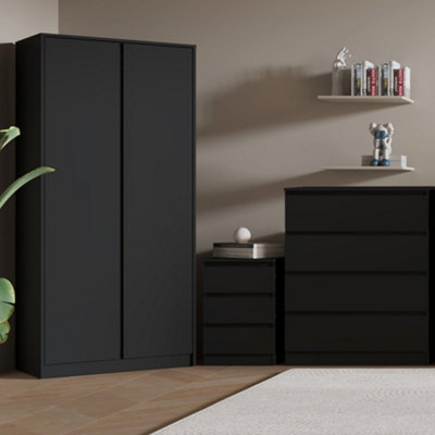 Seconique Malvern Trio Bedroom Set Wardrobe Chest Of Drawers Bedside Black Finish from B&Q