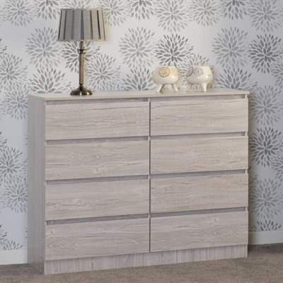 Seconique Malvern 8 Drawer Chest In Urban Snow Finish Recessed Handles Beige
