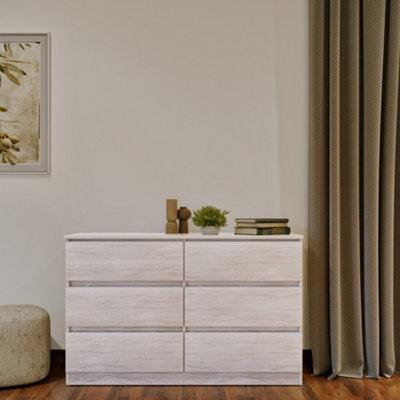 Seconique Malvern 6 Drawer Chest In Urban Snow Finish Recessed Handles Beige