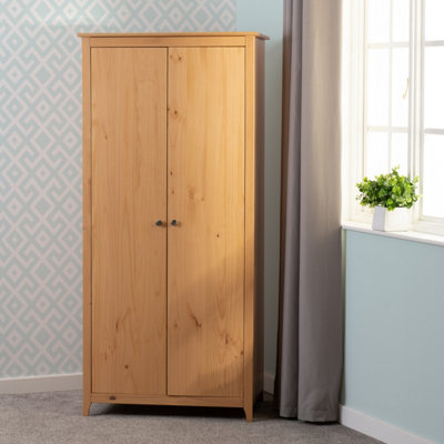 B&Q -  Oslo 2 Door Wardrobe In Pine Finish Metal Handles