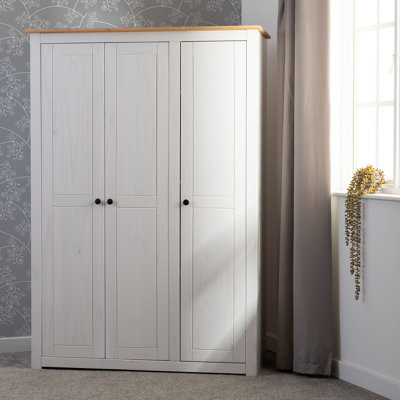 B&Q -  Panama 3 Door Wardrobe In White And Natural Wax Finish