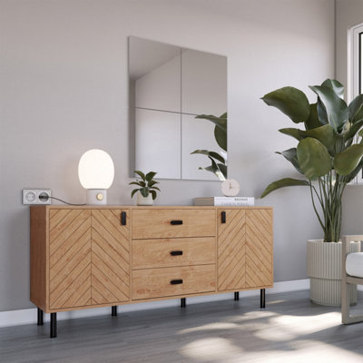 B&Q -  Leon 2 Door 3 Drawer Sideboard Medium Oak Effect Metal Legs