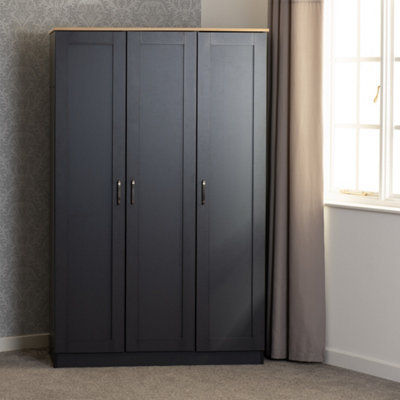 B&Q -  Portland 3 Door Wardrobe In Grey With Oak Effect Finish