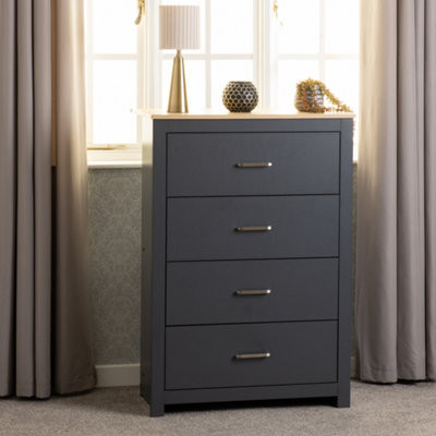 B&Q -  Portland 4 Drawer Chest In Grey With Oak Effect Finish