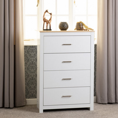 B&Q -  Portland 4 Drawer Chest In White With Oak Effect Finish