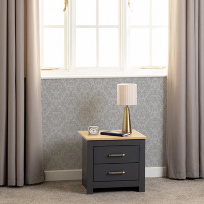 Seconique Portland 2 Drawer Bedside In Grey With Oak Effect Finish from B&Q
