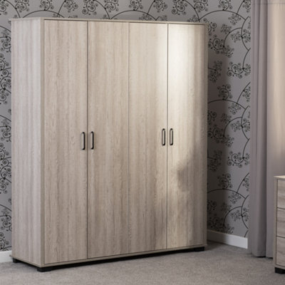 Seconique Oliver 4 Door Wardrobe Light Oak Effect