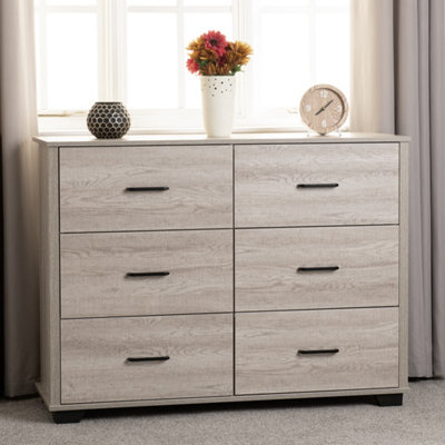 Seconique Oliver 6 Drawer Chest Oak Effect Light
