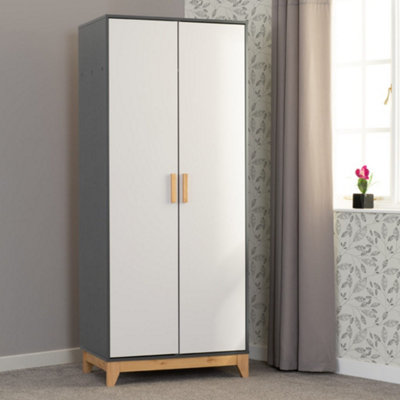 B&Q -  Cleveland 2 Door Wardrobe In White And Pine With Grey Metal Effect