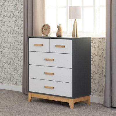 Seconique Cleveland 3+2 Drawer Chest In White And Pine With Grey Metal Effect from B&Q