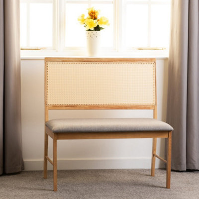 Seconique Ellis 2 Seater Bench In Oak Effect With Rattan Back And Grey Fabric from B&Q