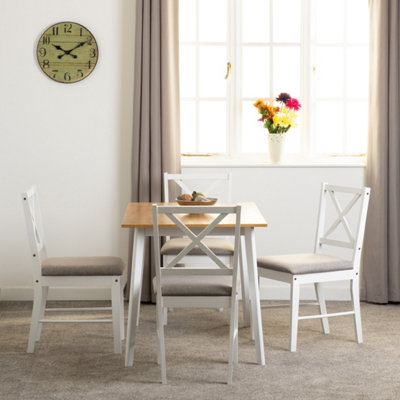 B&Q -  Balfour Dining Set Table And 4 Chairs In White And Oak Effect With Grey Fabric