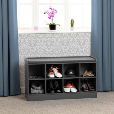 B&Q -  Portland Shoe Bench In Grey With Fabric Bench Seating