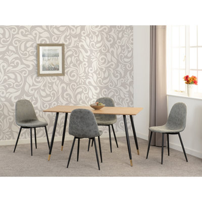 Seconique Hamilton Dining Set With 4 Athens Chairs Oak Effect Faux Leather Chairs Grey