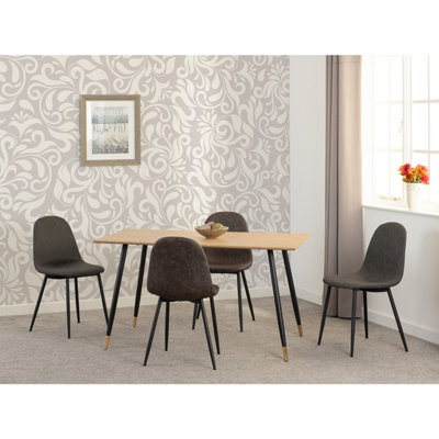Seconique Hamilton Medium Dining Set With Athens Chairs Medium Oak Effect Black Brown Faux Leather from B&Q