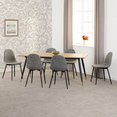 Seconique Grey Hamilton Dining Set Oak Effect With 6 Faux Leather Athens Chairs Large