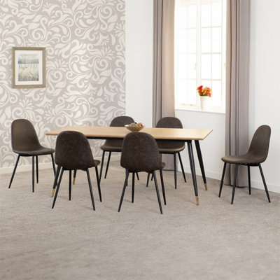 Seconique Hamilton Large Dining Set Oak Effect With 6 Brown Faux Leather Athens Chairs from B&Q