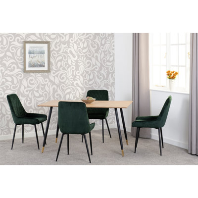 Seconique Green Hamilton Dining Set With Avery Chairs Oak Effect Emerald Velvet Medium