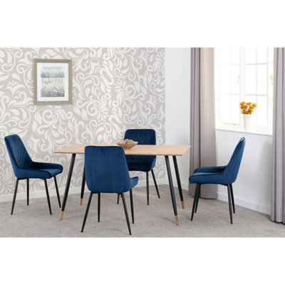 Seconique Hamilton Dining Set With Avery Chairs Medium Oak Effect Sapphire Blue Velvet