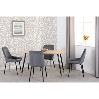 Seconique Hamilton Dining Set With Avery Chairs Medium Oak Effect Grey Velvet
