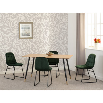 Seconique Green Hamilton Dining Set With 4 Lukas Chairs Oak Effect Velvet Medium