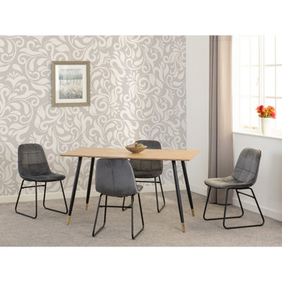 Seconique Hamilton Dining Set With Lukas Chairs Medium Oak Effect Velvet Chairs Grey