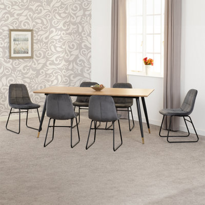 B&Q -  Hamilton Large Dining Set Oak Effect With 6 Grey Velvet Lukas Chairs