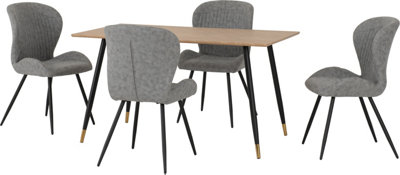 Seconique Hamilton Medium Dining Set With 4 Quebec Chairs Oak Effect Grey Faux Leather