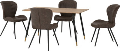 Seconique Hamilton Medium Dining Set With 4 Quebec Chairs Oak Effect Faux Leather Brown