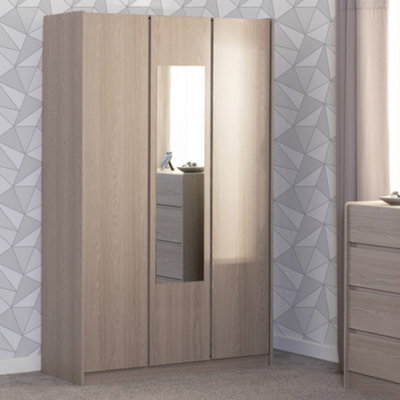 B&Q -  Paris 3 Door Mirrored Wardrobe Smoked Ash Effect Curved Edges