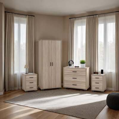 Seconique Oliver 2 Door Wardrobe Bedroom Set 4 Items Oak Effect Light