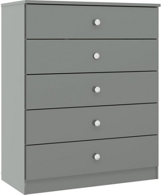B&Q Denver Gloss 5 Drawer Chest Of Drawers Bedroom Furniture Storage Grey