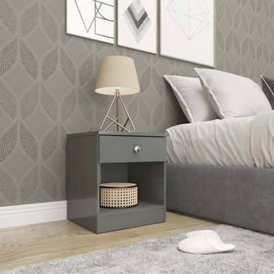 Seconique Denver 1 Drawer BedsideGrey Gloss from B&Q