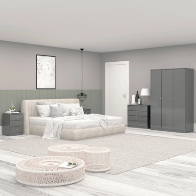 B&Q -  Denver 3 Door Wardrobe Bedroom SetGrey Gloss
