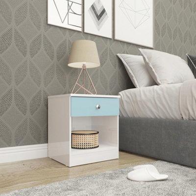 Seconique Denver 1 Drawer Bedside Blue Gloss from B&Q