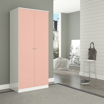 B&Q -  Denver 2 Door Wardrobe Pink Gloss Metal Hinges And Handles