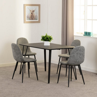 Seconique Marlow Dining Set Marble Effect With 4 Faux Leather Chairs Black/Grey
