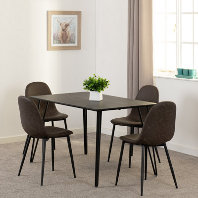 Seconique Marlow Dining Set With Athens ChairsBlack Marble Effect/black/brown Faux Leather from B&Q