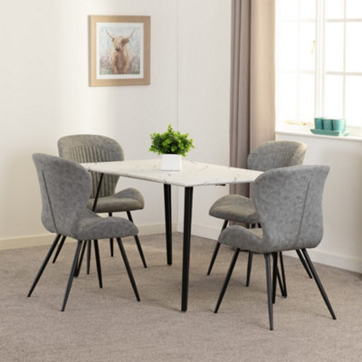 Seconique Marlow Marble Effect Dining Set 4 Faux Leather Chairs White/Grey