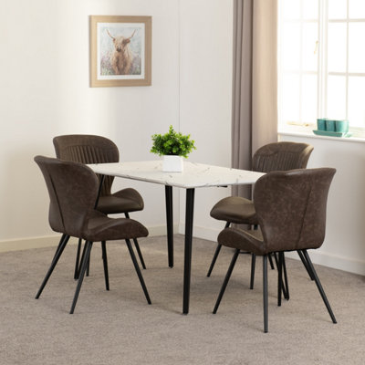 Seconique Marlow Dining Set With Quebec ChairsWhite Marble Effect/black/brown Faux Leather from B&Q