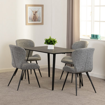 Seconique Marlow Dining Set With Quebec Chairs - Marble Effect/ Faux Leather Black/Grey
