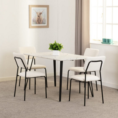 B&Q -  Marlow White Marble Effect Dining Table With 4 Sheldon Ivory Boucle Fabric Chairs