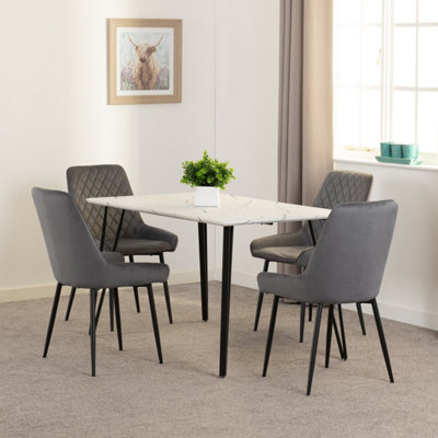 Seconique Marlow Dining Set With Avery ChairsWhite Marble Effect/black/grey Velvet from B&Q