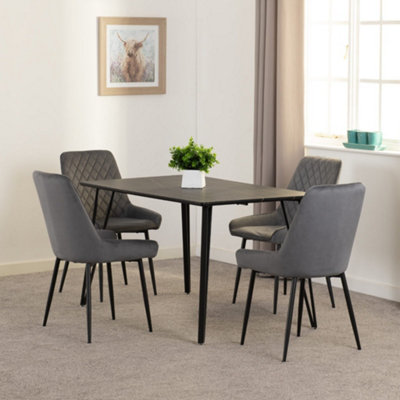 Seconique Marlow Dining Set Black Marble With 4 Grey Avery Velvet Chairs from B&Q