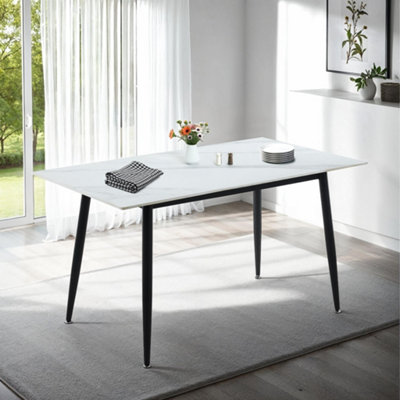 Seconique Fenton Dining Table White Marble Stone Effect from B&Q