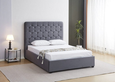 Seconique Madison 4'6" Double Bed Grey Velvet Fabric