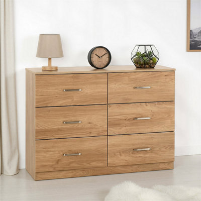 Seconique Dakota 6 Drawer Chest Oak Effect Metal Handles And Drawer Runners