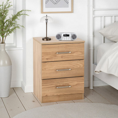 B&Q -  Dakota 3 Drawer Bedside Oak Effect