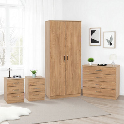Seconique Dakota 2 Door Wardrobe Bedroom Set Wardrobe Chest Of Drawers 2 Bedsides Oak Effect